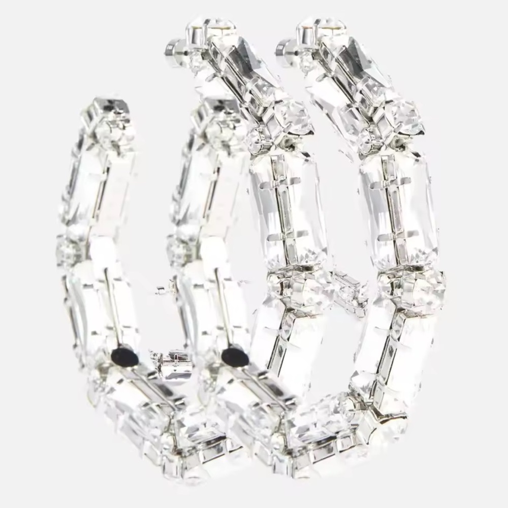 Crystal Hoop Earrings Glamour Sparkle Jewelry - Picture 2 of 2